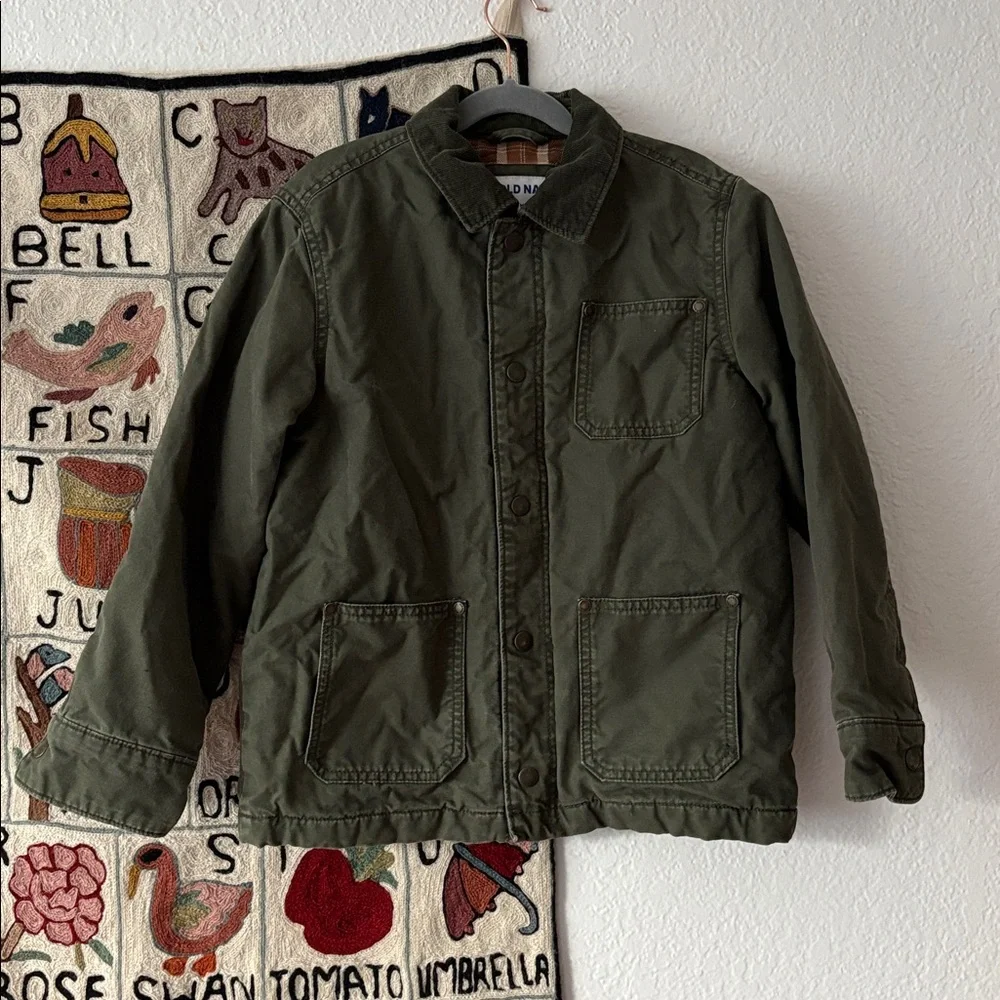 Old Navy Canvas Corduroy-Trim Flannel Lined Barn Chore Jacket Coat for Boys